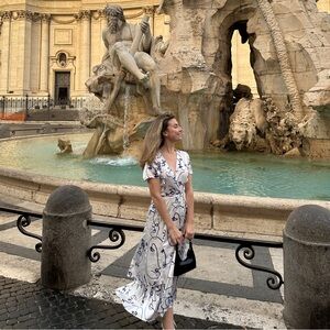 Hutch White Maxi Dress with Navy Abstract Line Print